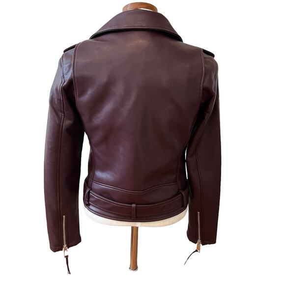 Rebecca Minkoff Moto jacket faux leather burgundy S - Picture 7 of 9